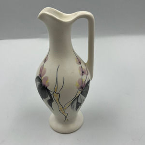 Nippon West Germany Vintage Pottery Pitcher Watercolor Hand Painted Blossom
